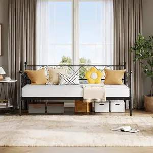 Daybed Without Trundle, Heart-Shaped Headboard, Sturdy Metal Sofa Bed Frame, Heavy-Duty Support, Easy Assembly, for Living Room, Bedroom, Guest Room