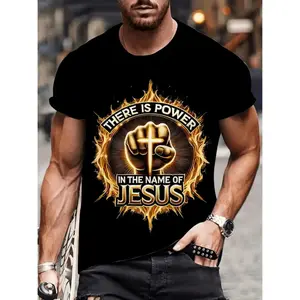 180g[100%cotton]Mens 3D Print TShirt Featuring There Is Power in the Name of Jesus Graphic Breathable Comfortable Polyester Urban Streetwear Casual Round Neck Everyday TShirt Durable Bold Graphic Tee