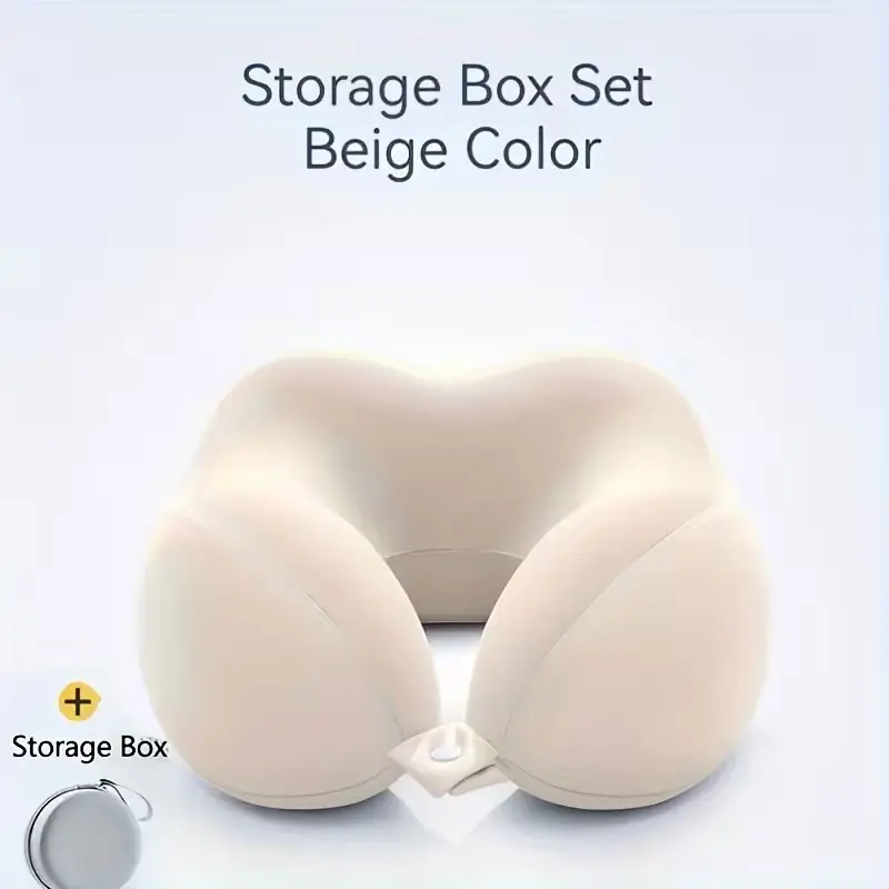 Memory foam U-shaped pillow for travel, neck support pillow for airplane sleeping, neck pillow for the back of the head, cervical spine neck rest pillow, portable U-shaped pillow (with storage box), Travel Neck Cushion
