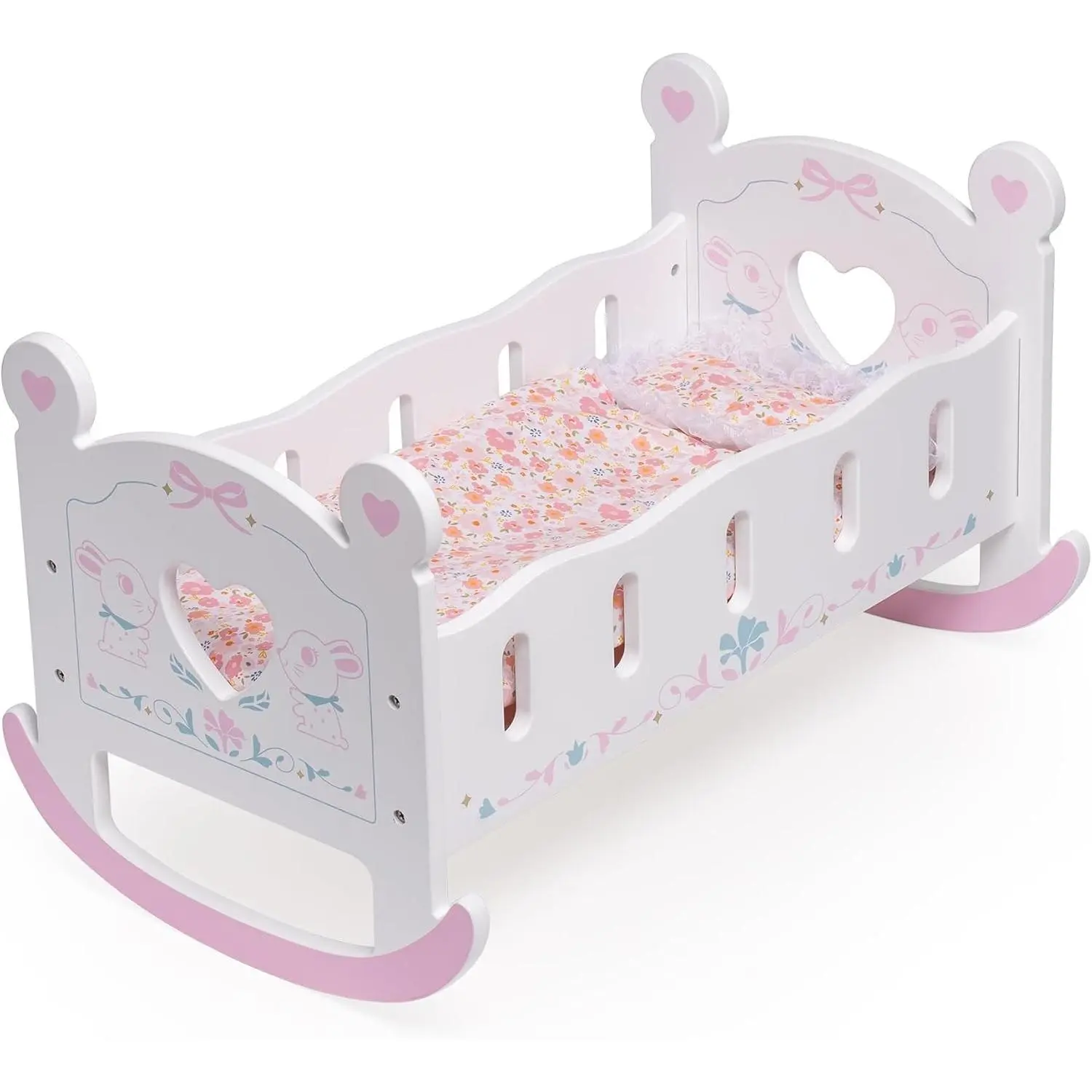 Wooden Baby Doll Crib, Baby Doll Bed Toys, for Dolls Up to 18 Inch, Doll Accessories - with Mattress, Pillow, Quilt, Gift for Boys & Girls, Ages 3+