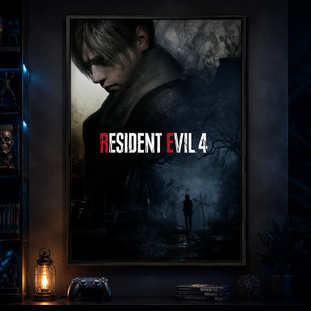 Resident Evil 4 Game Poster, Leon Kennedy Albert Wesker Ada Wong Poster, Resident Evil Video Game Posters Decor Photo, Canvas Wall Art Print, Dark Horror Gaming Room Decor for Bedroom Dorm Office Man Cave, Gift for Video Game Fans