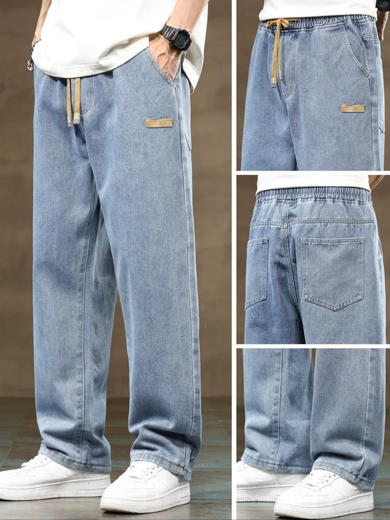 Men's Regular Fit Solid Color Straight Leg Jeans, Casual Comfy Denim Trousers for Daily Wear, Fashion Men's Bottoms for All Seasons Men's Regular Fit Solid Color Straight Leg Jeans, Casual Comfy Denim Trousers for Daily Wear, Fashion Men's Bottoms for All Seasons