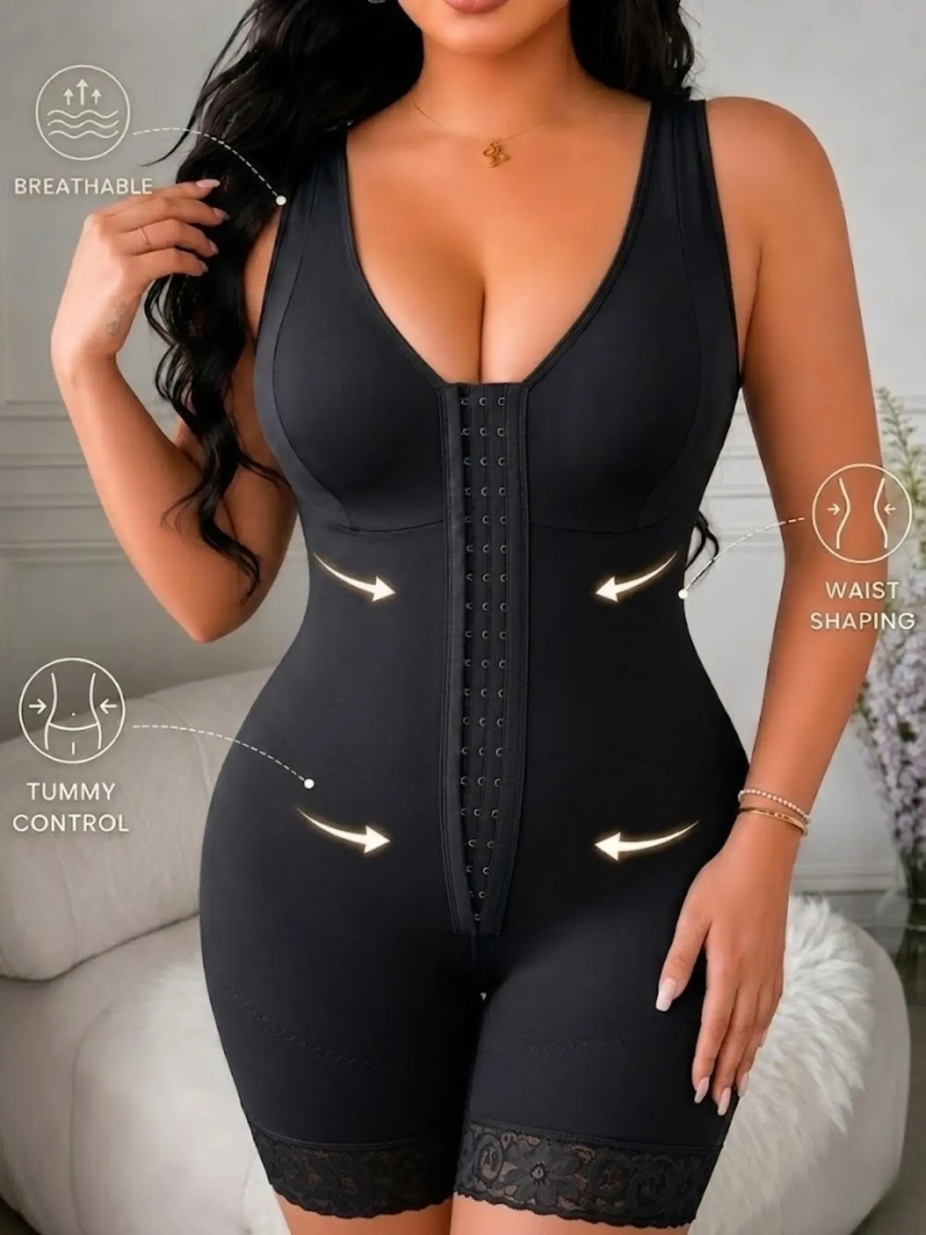 1 Count Women's Butt Lifting Tummy Control Shapewear with Adjustable Hook Zipper Crotch, Fajas, Colombian Shapewear, Breathable, Smooth Contouring Bodysuit, Solid Color High Compression Full Body Shaper, Ideal for Gift to Her & Party Wear, Underwear