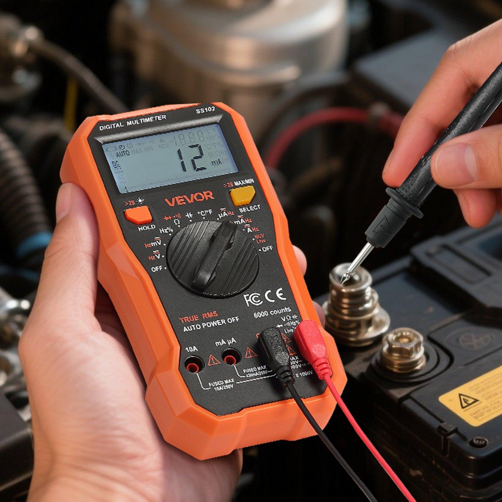 VEVOR Digital Multimeter, 6000-Count TRMS DC/AC Voltmeter Current Tester, Professional NCV Multimeter for Current Voltage Resistance Capacitance Duty-Cycle Tempetature Diodes Continuity Live Wire Test