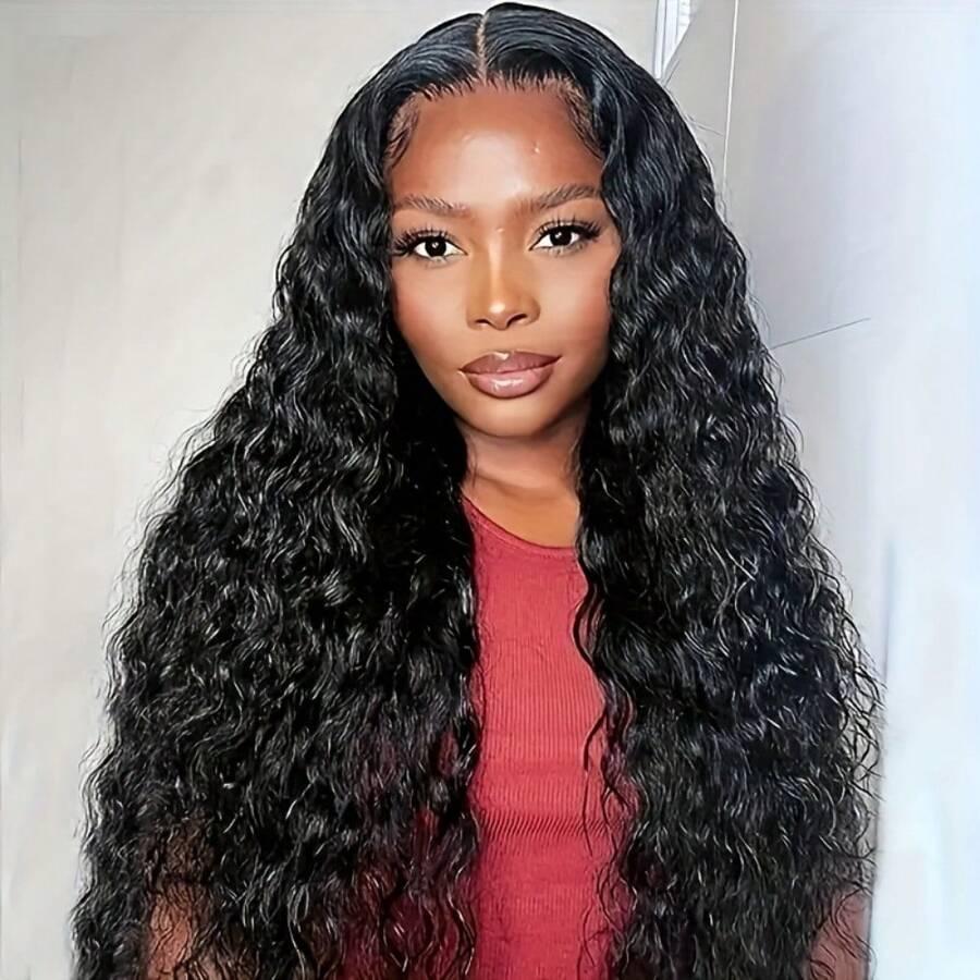 [Hot] Bling Hair 180 Density 13X6 HD Transparent Deep Wave Curly Human Hair Lace Frontal Wig 30 34 Inch 13X4 Lace Front Wigs For Black Women