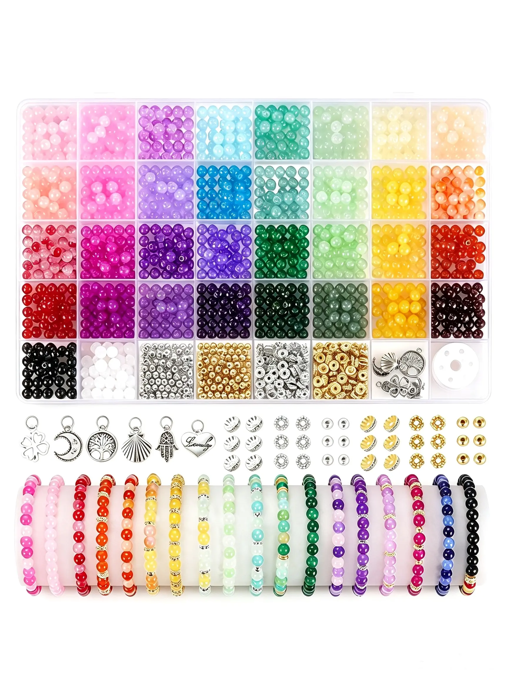 1368pcs 6mm Glass Beads for Bracelets Jewelry Making Supplies, Glass Bead Bracelet Kit DIY Jewelry Making Supplies, Handmade Craft Set, Creative Accessories for Beginners & Enthusiasts, Beading Supplies