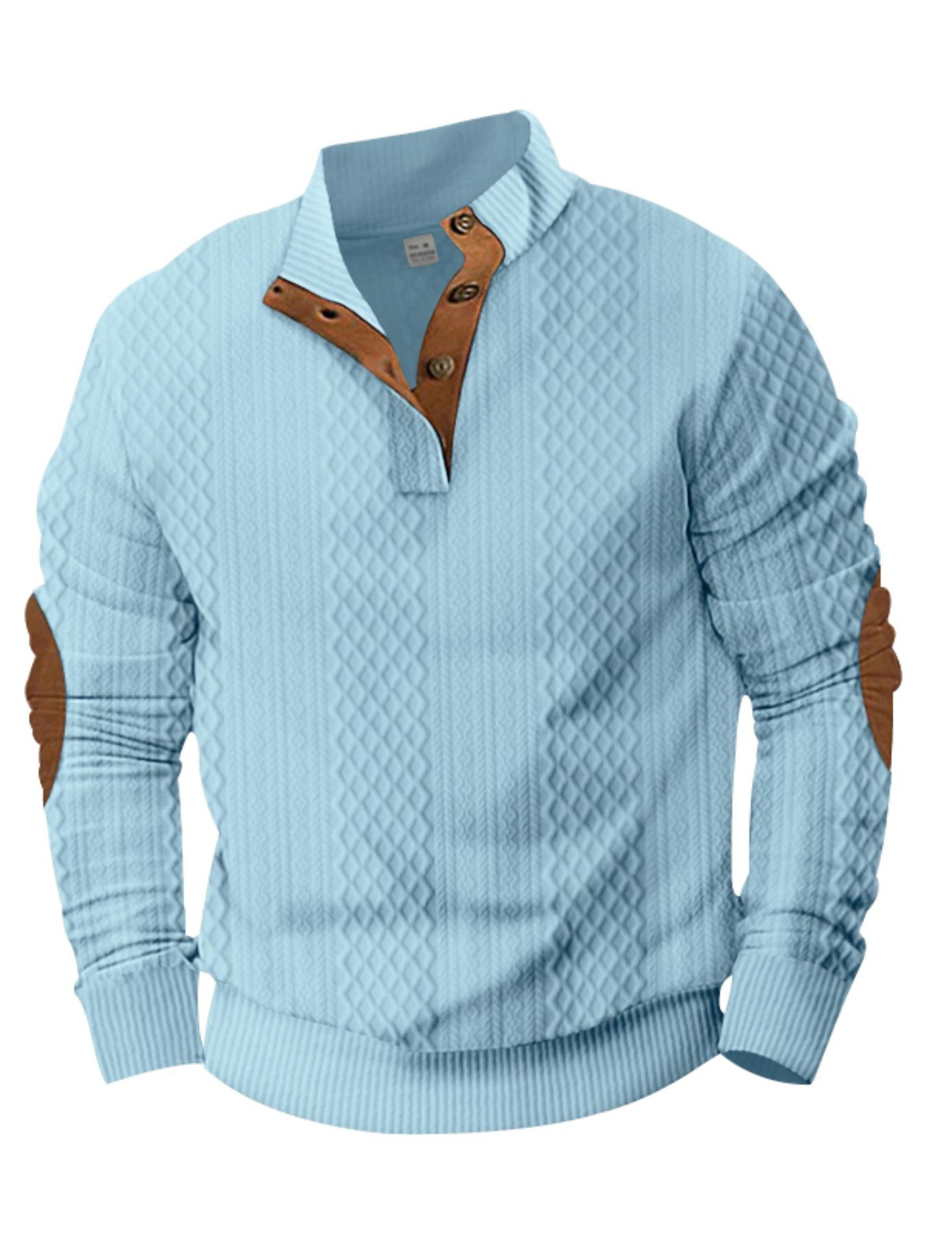 Men's Patchwork Print Button Stand Collar Sweatshirt, Regular Fit Casual Long Sleeve Pullover for Spring & Fall, Fashion Men's Clothes for Daily Wear