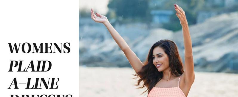 Imily Bela  Womens Cute Plaid A-line Summer Beach Dresses Spaghetti Straps Ruffle Hem Casual Mini Dress with Side Pocket