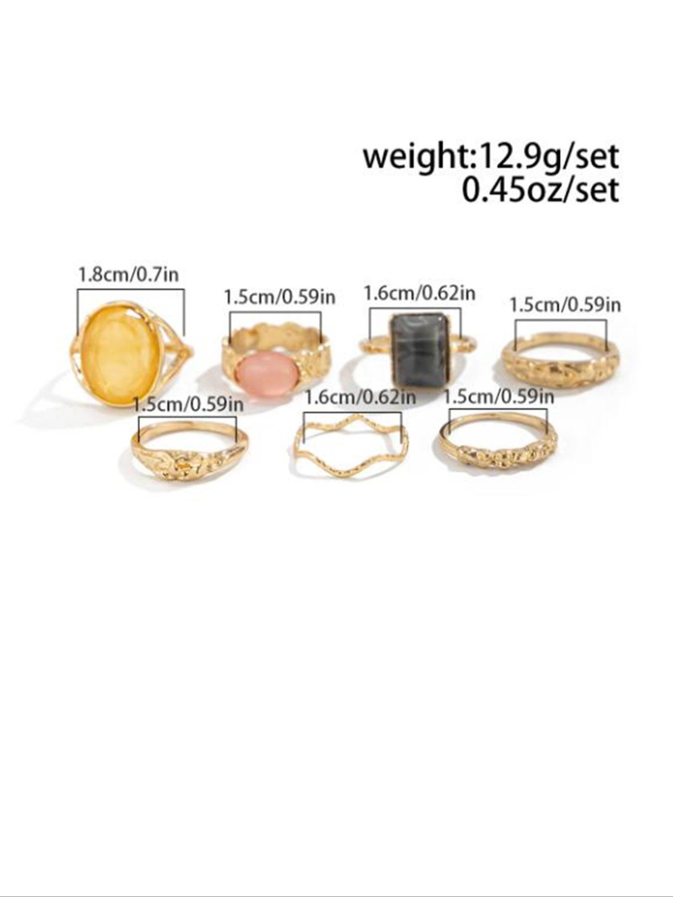 Boho Style Glass Gemstone Set, Vintage Multi-Element Jewelry Collection, Perfect Gift for Women, All Season Wear, Boho Style Rings