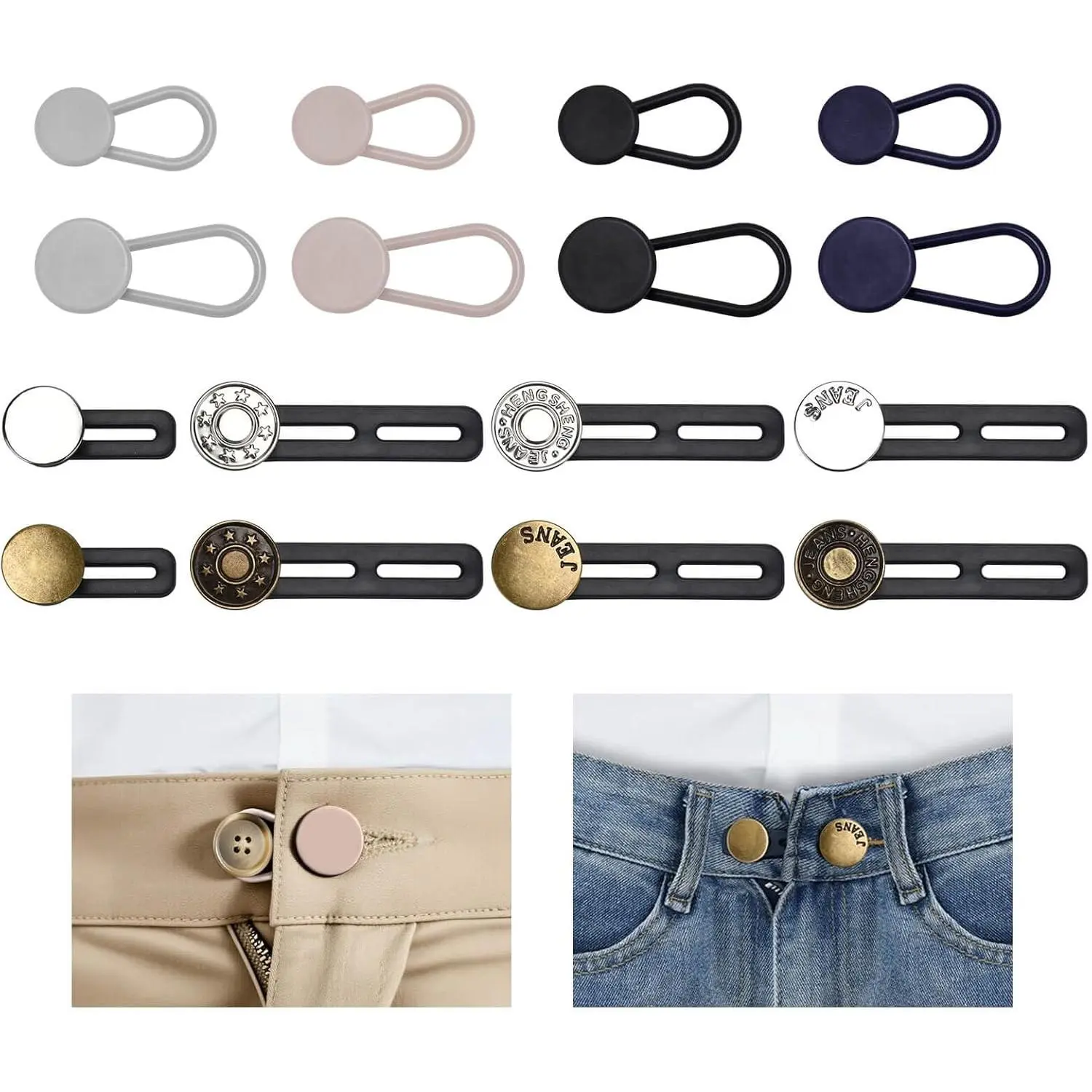 16 count Button Extenders for Jeans,  Adjuster for Pants, Jeans Button Extender, Waistband Extension 1-1.8 Inches, Invisible Extenders Set Fit Casual/Suit Pants, Short Skirts, Maternity