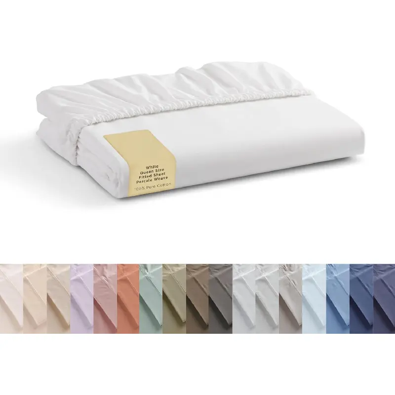 100% Cotton Percale Weave Fitted Sheet, Queen Size, White, 1 Deep Pocket Fitted Sheet, Fits Mattress Upto 16" Crisp and Cool Strong Bed Linen, 60"X80"+15"