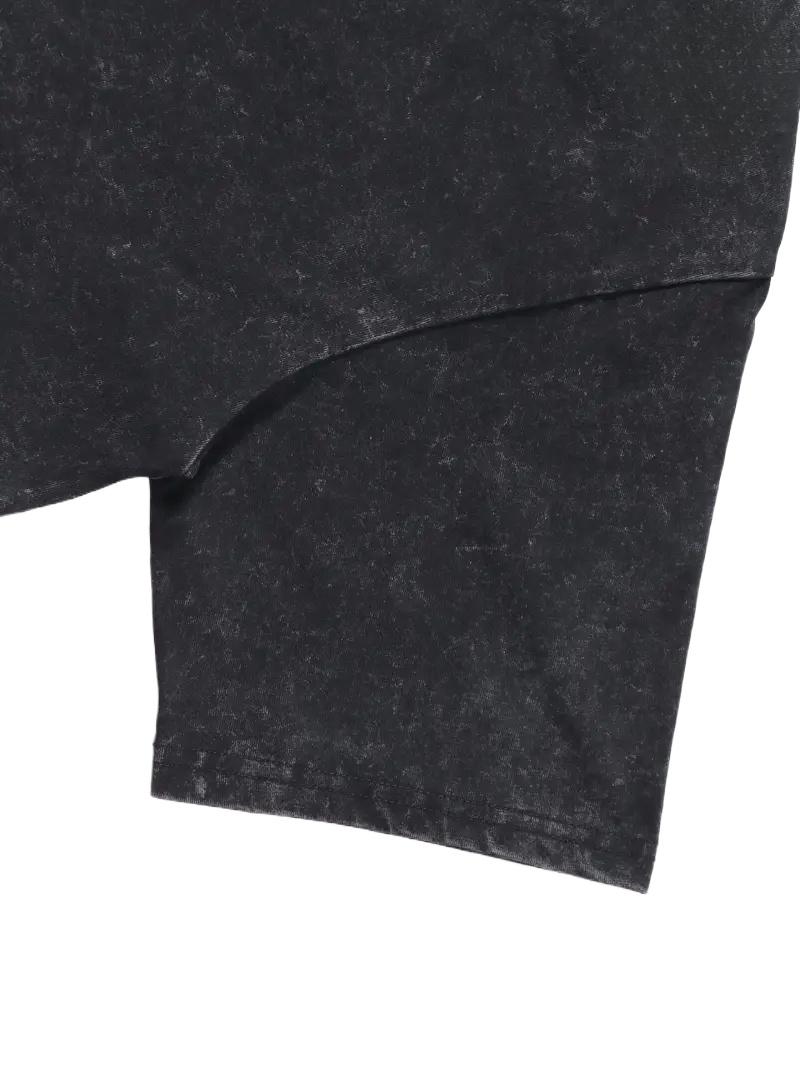 [Vintage Wash] High Quality T-shirt PARAMORE High Quality Cotton Black T-shirt |   Men's Off-shoulder Round Neck Short Sleeves 230g Washed Pattern