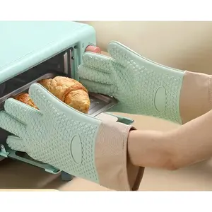 Non-slip Silicone Oven Mitts with Cotton Lining, Heat Resistant Kitchen Gloves for Baking Grilling BBQ, Waterproof Cooking Hand