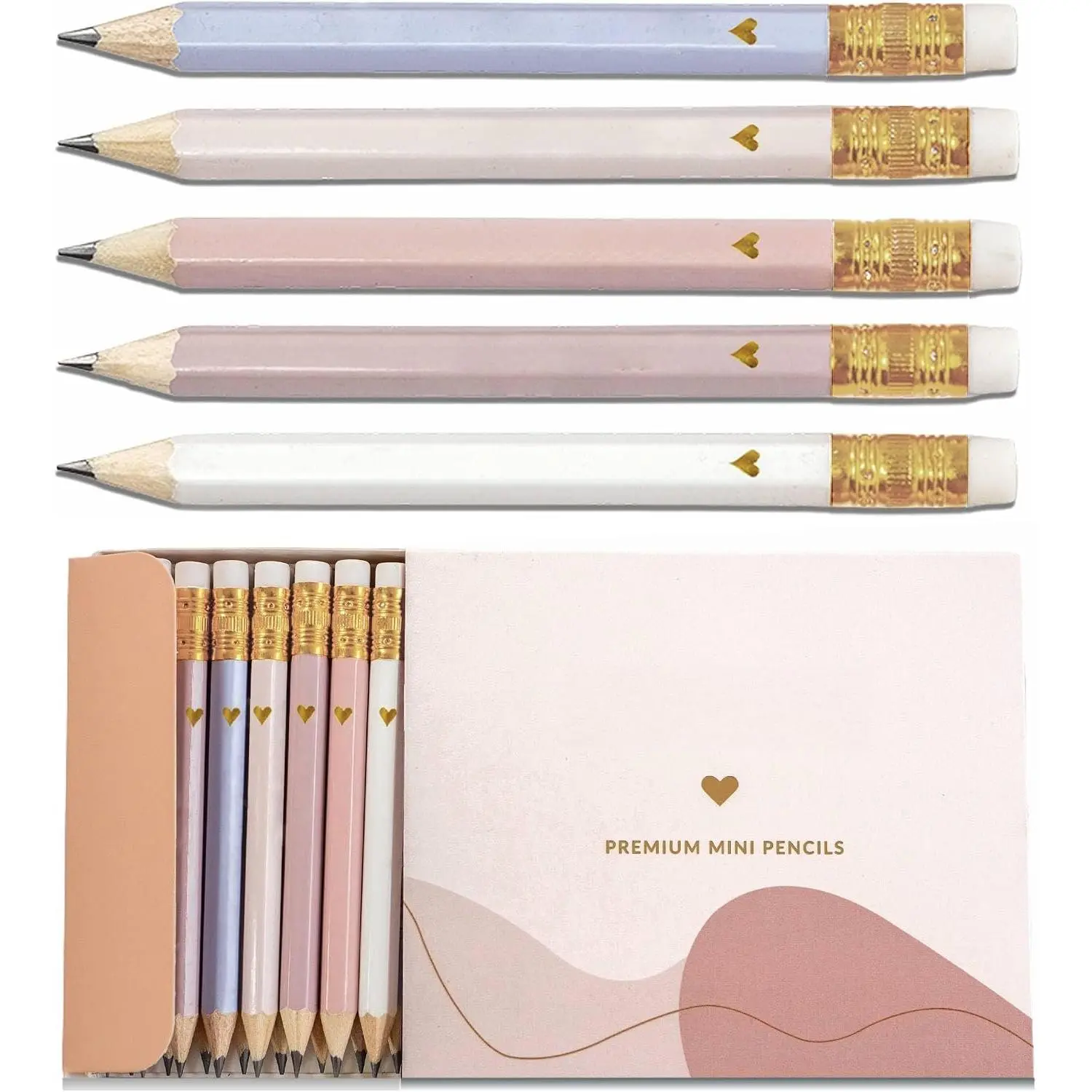 Heart Pencils for  Shower  and Bridal Shower , Mini Pencils, Small  Pencil Set For  Prizes, Bridal Pens (Blush)
