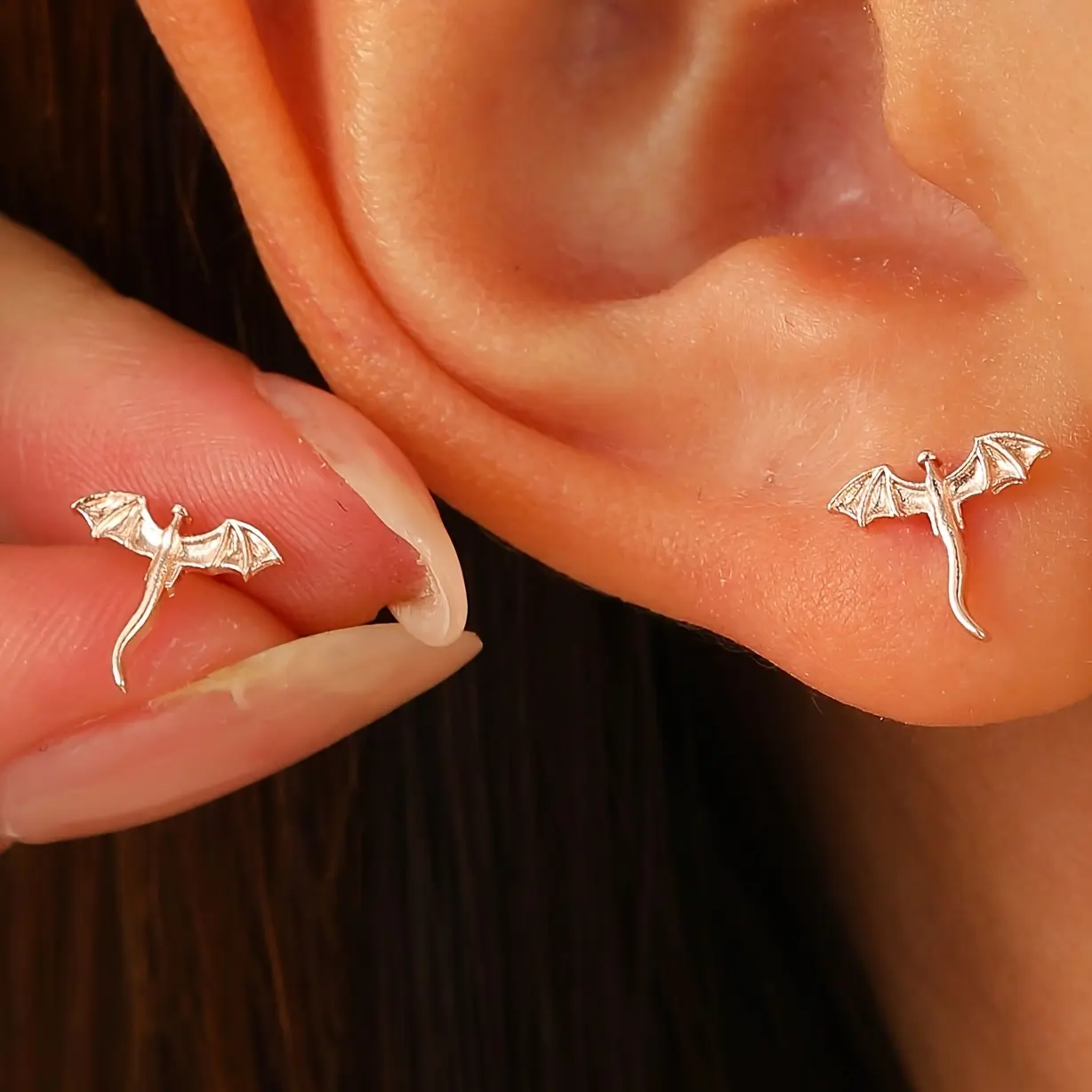 Chic Dragon Form Earrings for Women, Niche Design Copper Studs, Mini Size Jewelry for Daily Wear and Parties, Female, Niche Motif, Flying Dragon, Niche Look gift