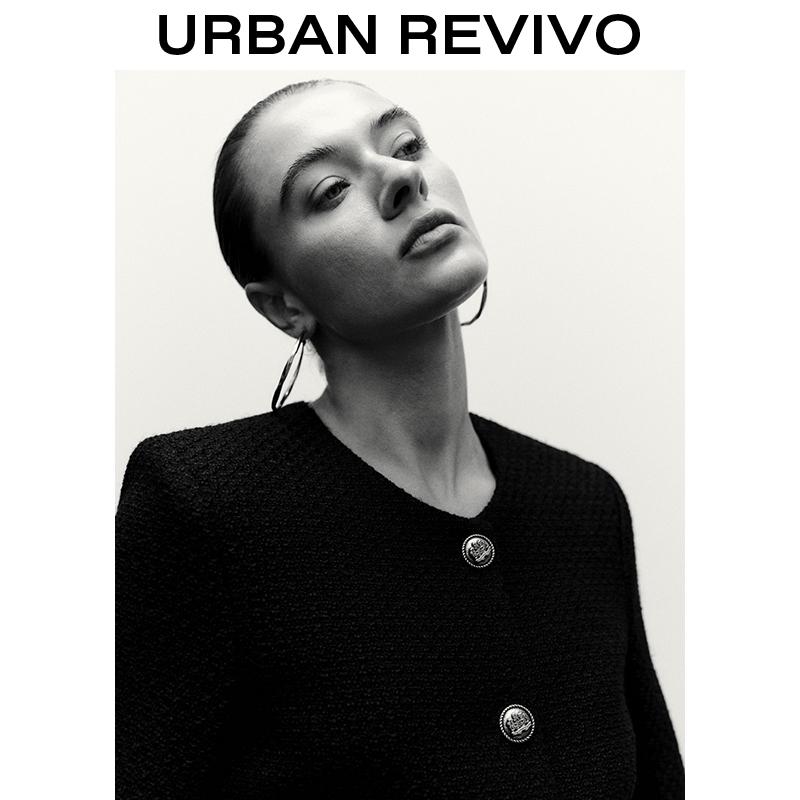 URBAN REVIVO Fashionable Tweed Jacket for Women  UWG130014 Casual Outfit 2025 Women Clothing Girl Elegant Fashion Trendy and Versatile OOTD Outerwear Coats