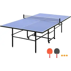 9FT Professional Foldable Ping Pong Table, Portable Indoor Outdoor Table Tennis Game Set with Net, 2 Paddles & 3 Balls, Single Player Playback Mode, Quick Assembly for Living Room, Game Room, Office & Backyard Recreational Play