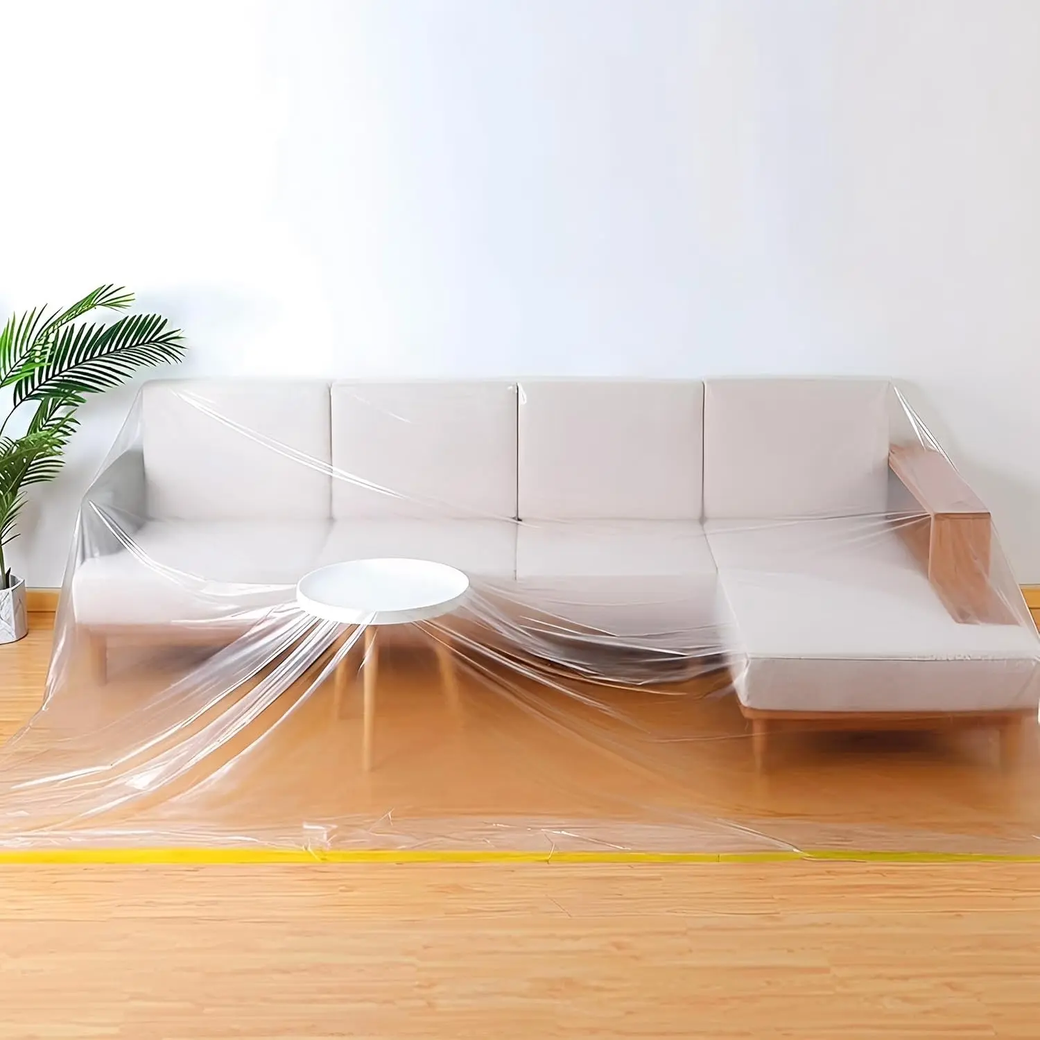 146in Clear Plastic L-Shape Sectional Couch Cover & Moving Storage Bag - Extra Large Waterproof Furniture Sofa Protector, Dustproof Corner & 3-Seater Shield for Indoor PaintingGift