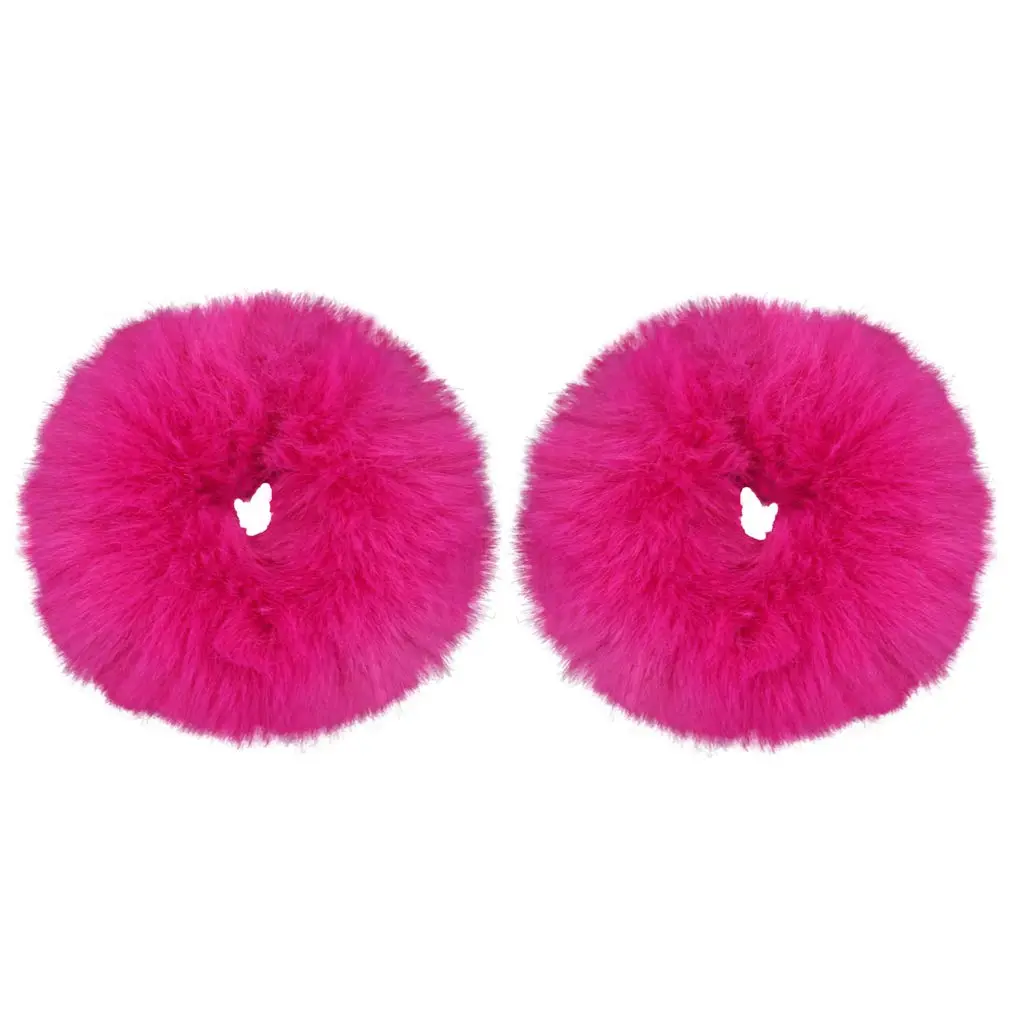 2 count Pack Furry Faux   Hair Scrunchies Artificial  Hair Bobbles Elastic Hair Band Rope Wristband Ponytail Accessories Hot