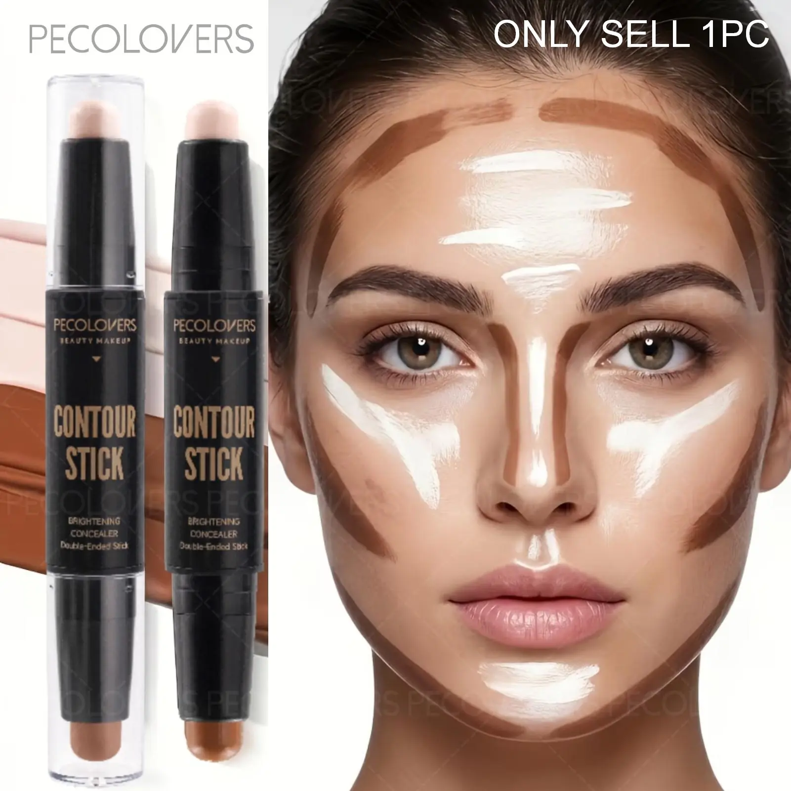 1PC Dual-ended Concearler & Contour Stick, Concealing And Contouring, Waterproof Long-lasting Natural Finish Makeup, Multiple Use for Conclear Shadow Highlight