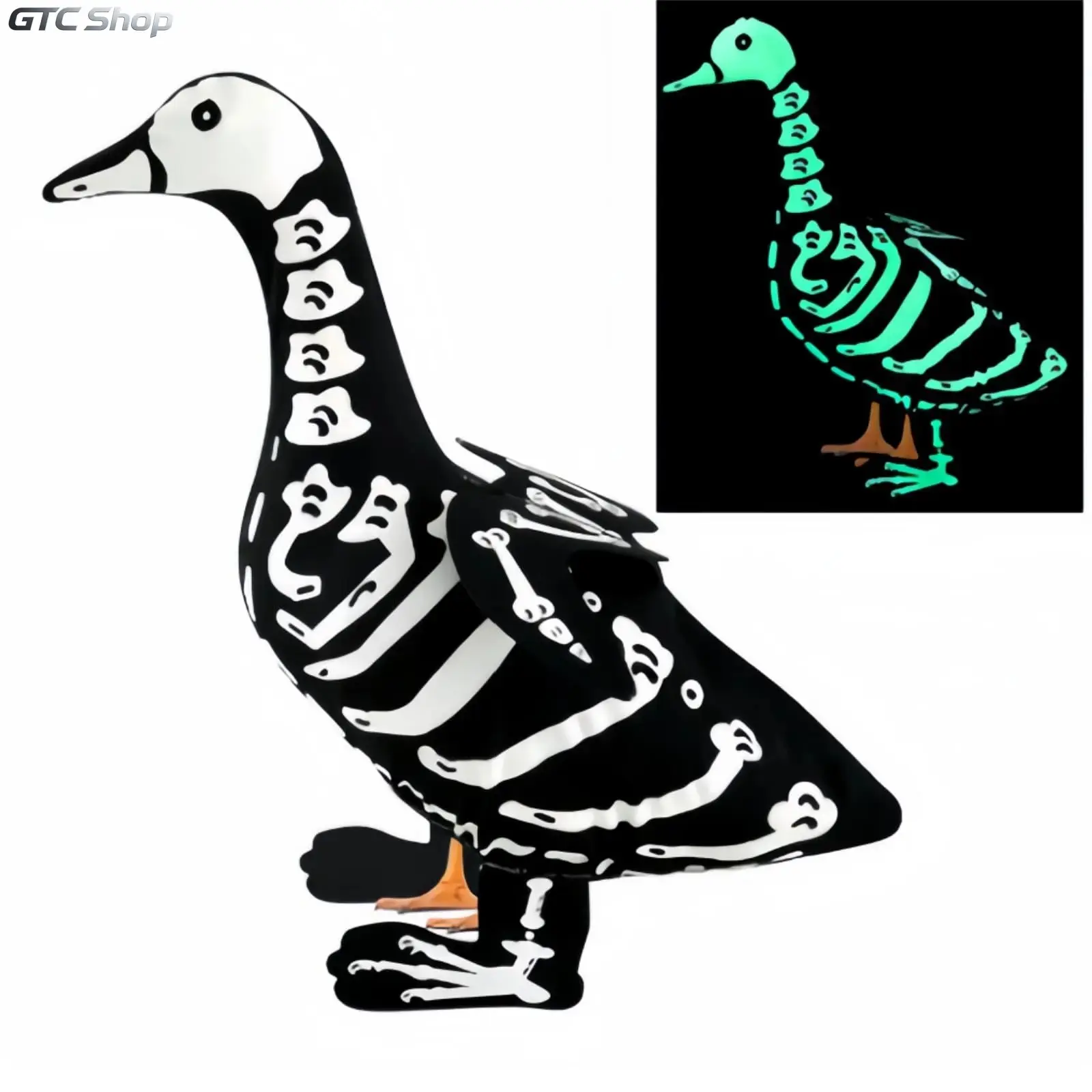 Halloween Porch Goose Outfits Glow in the Dark Skeleton Pumpkin Costume Clothes Accessories for 23'' Plastic/ Cement Goose Statue, Halloween Outdoor Patio Yard Lawn Decoration, Skeleton Bones, 23'' Goose