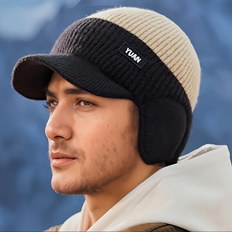Men's Winter Knitted Earflap Hat - Cold Protection for Skiing, Hiking, Street Style - Elastic Fit, Hand Washable - Available in Outdoor Activities and Daily Winter Accessories, Fashionable Knitted Hat