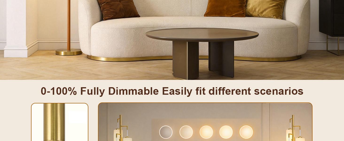 70" Wood Floor Lamp Dimmable Floor Lamps for Living Room Bedroom Mid Century Modern Floor Lamp Gold Standing Lamp Tall Lamps for Office Nursery Reading Elegant Stand Up Lamp, 3 Bulbs Included