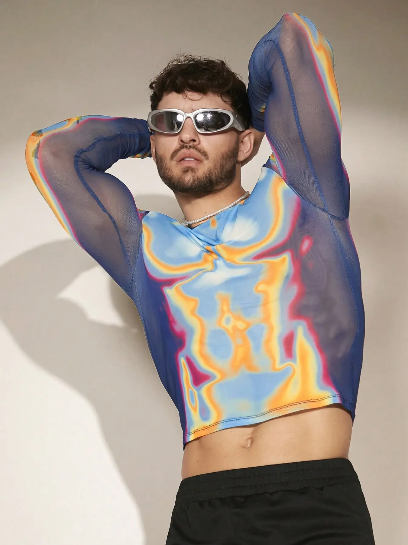 Unisex Gradient Thermal Imaging Print Mesh Top, Slim-Fitting Short Sleeve Long Shirt, Versatile Design for Men and Women, Comfortable and Stylish