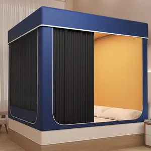 Bedroom Fully Enclosed Blackout Mosquito Net Set - Large Thickened Stainless Steel Frame, 99% Blackout Privacy Tent, 3 Entrances, Easy Installation, Elegant Modern Bedding Decor
