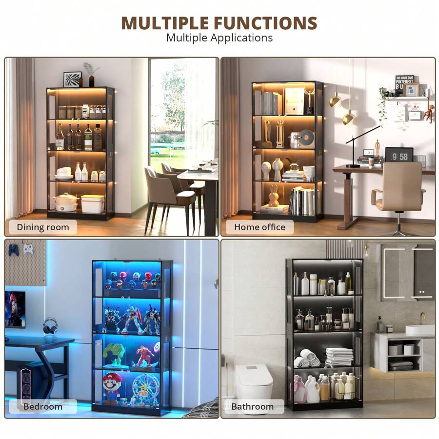 80.4" Tall 5-Tier Display Cabinet with Glass Doors & Human Sensor LED Lights, 3 Color Modes & Brightness Adjustable, Large Curio Showcase for Collectibles/Books/Toys