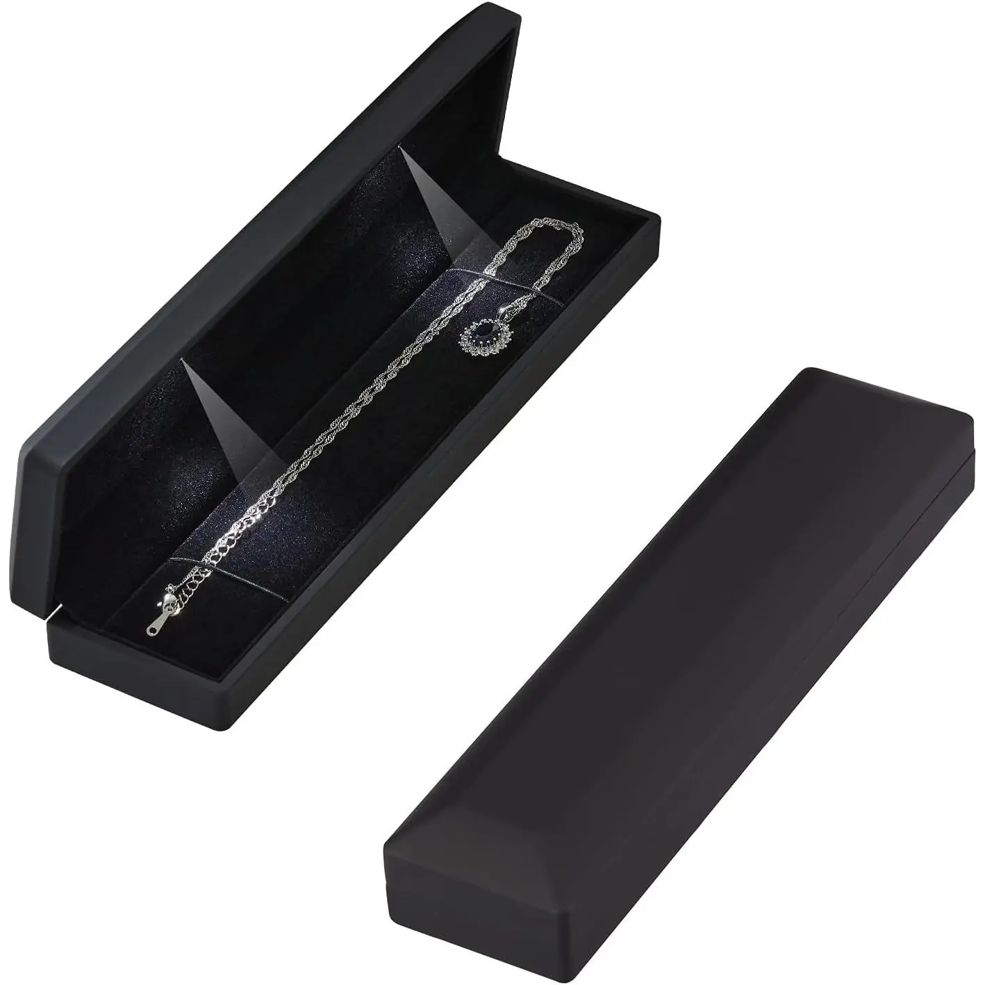 Long Chain Necklace Jewelry Gift Box Case with LED Light, Elegant Velvet Necklace Pendant Bracelet Box for Jewelry Display Wedding Engagment Valentine's Day (Black)