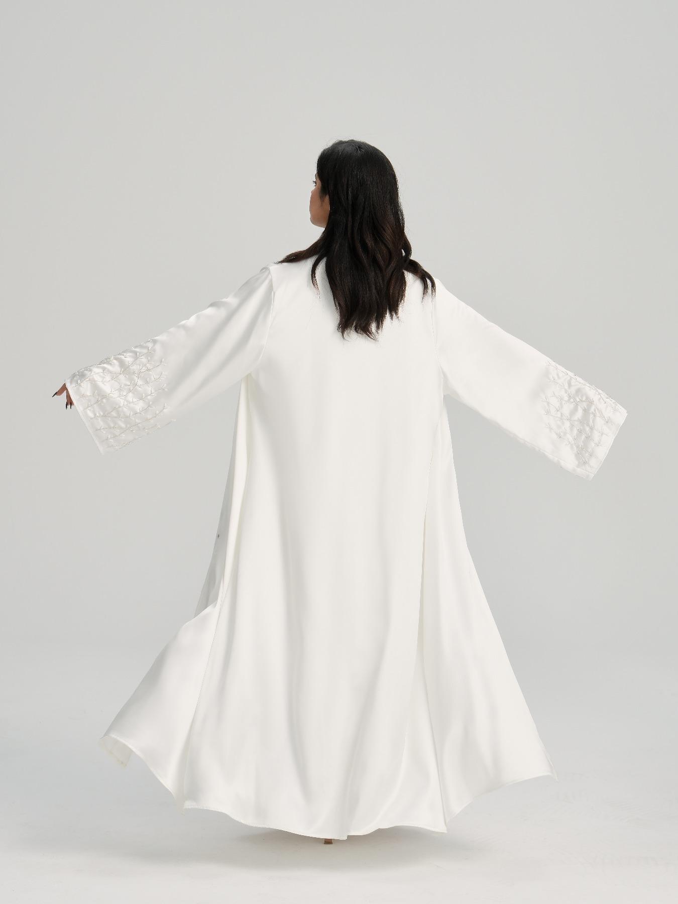 Women's Beaded Decor Long Sleeve Open Front Abaya, Modesty Abaya, Modest Elegant Maxi Abaya for Daily Wear, Women's Islamic Clothing for All Seasons