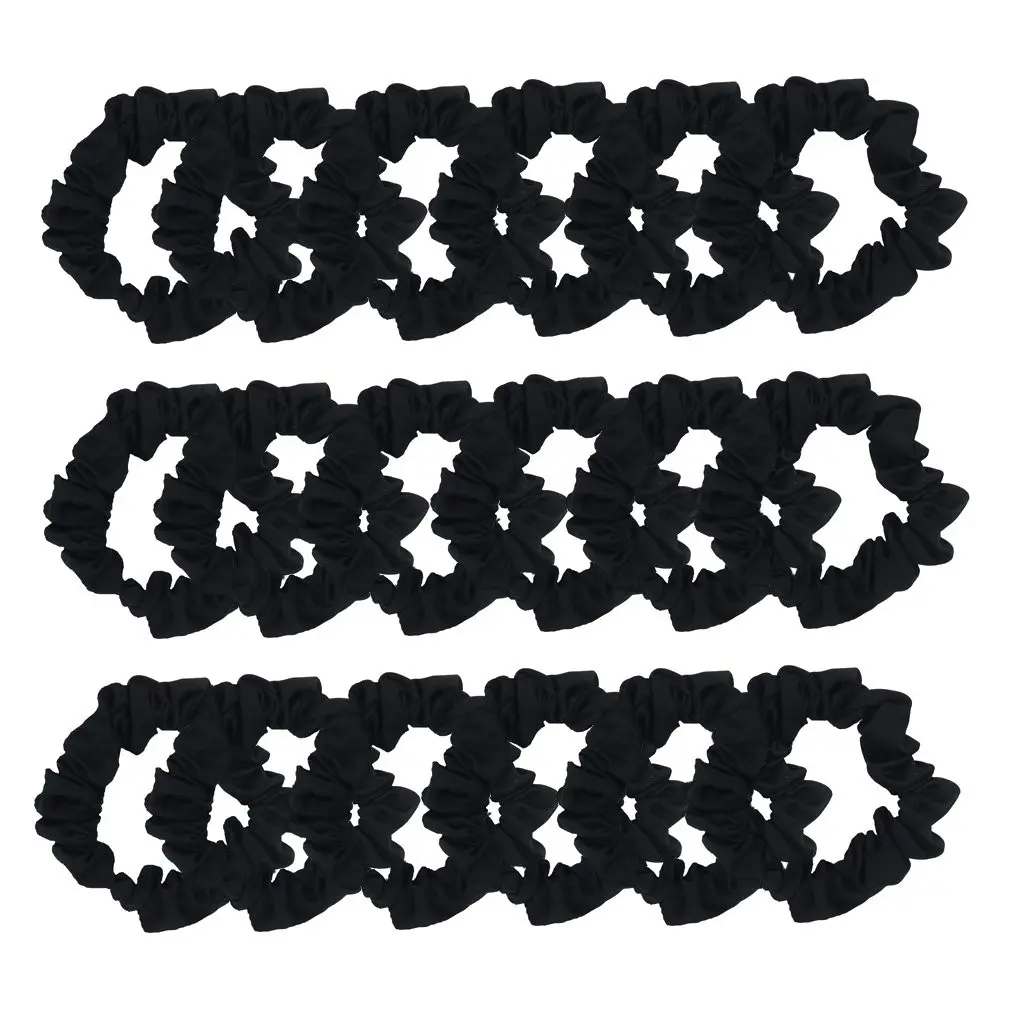 24 Black Satin Hair Scrunchies for Women, Elastic Hair Ties, Small Bobbles, Fabric Hair Bands, Ponytail Holder, Girls Hair Accessories