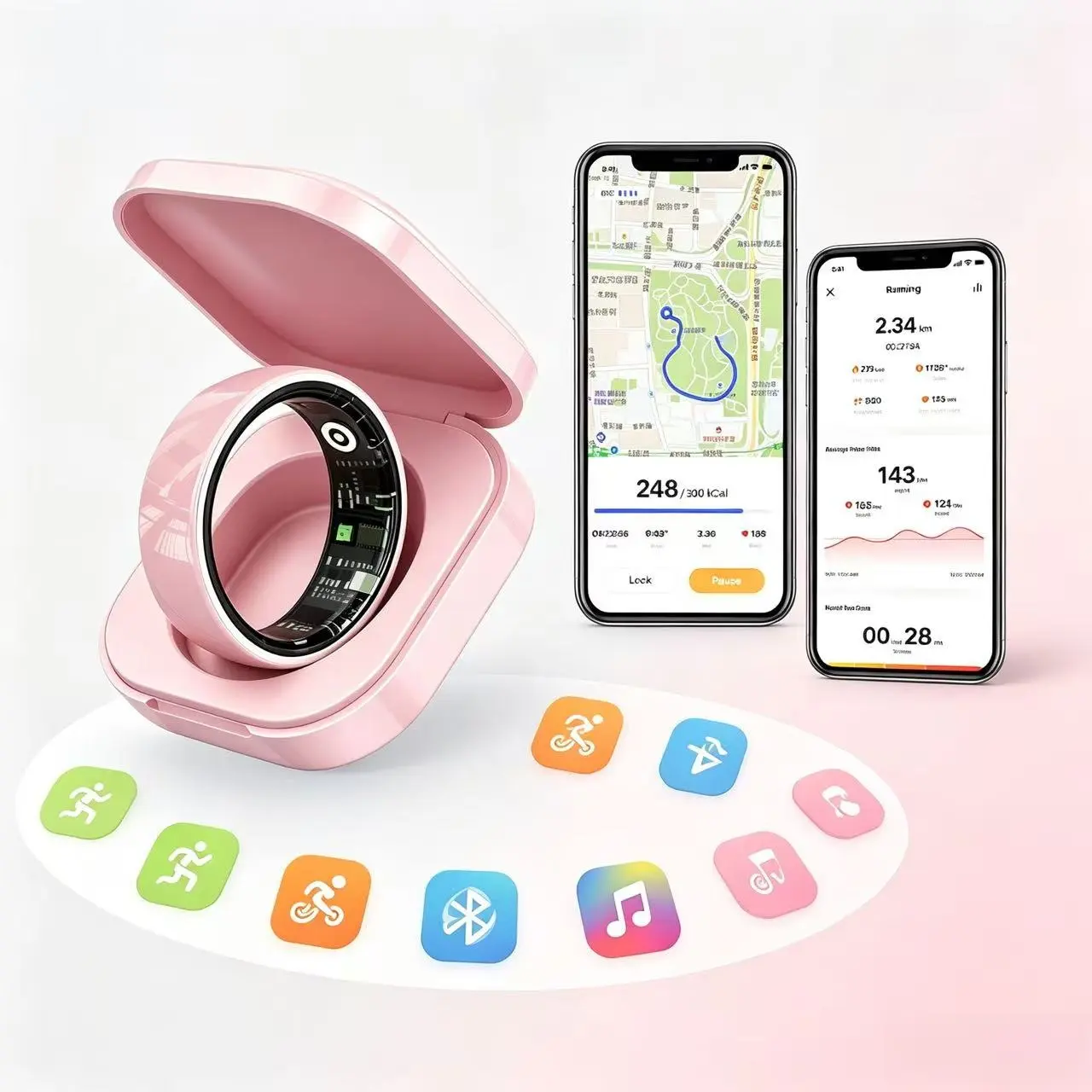 Women Smart Health Ring 2026 AI Fitness Tracker Monitor Heart Rate SpO2 Sleep Body Temperature Stress Period, IP68 Waterproof Long Battery Life Compatible with iOS Android with Charging Case