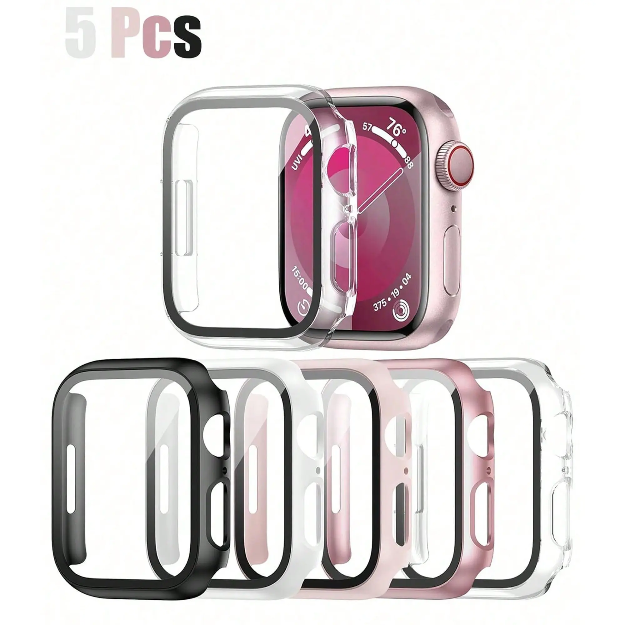 5-Pack Apple Watch Cases: Smartwatch Accessories, Stylish, Integrated Protective Covers with a Matte Finish. Non-Slip & Scratch-Resistant—Compatible with Apple Watch Series 1–11, SE, and Ultra. Sporty & Casual Style—Unisex Design