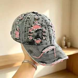 Men’s Vintage Denim Baseball Cap, Retro Washed Distressed Ripped Dad Hat, Adjustable Outdoor Sun Protection Cap for Daily Wear, Travel, Hiking & Street Fashion, Lightweight Casual Summer Hat for Men