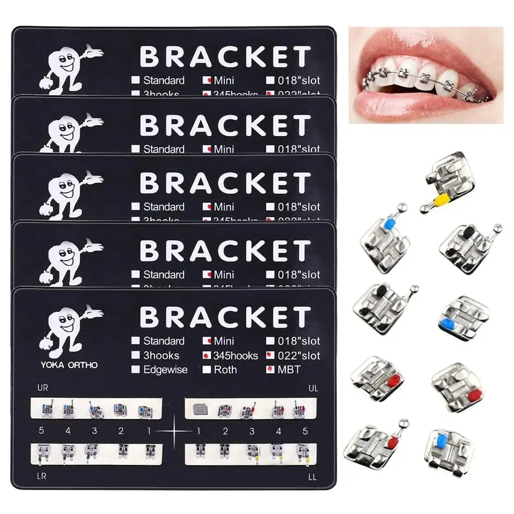 Dental Bracket, Brackets for Braces, 5 Sets 100 Pcs Dental Braces Teeth Model Mini MBT Brackets MBT 022 Slot Bondable, 345 Hooks. (Mini MBT 022 Slot 345 Hooks)