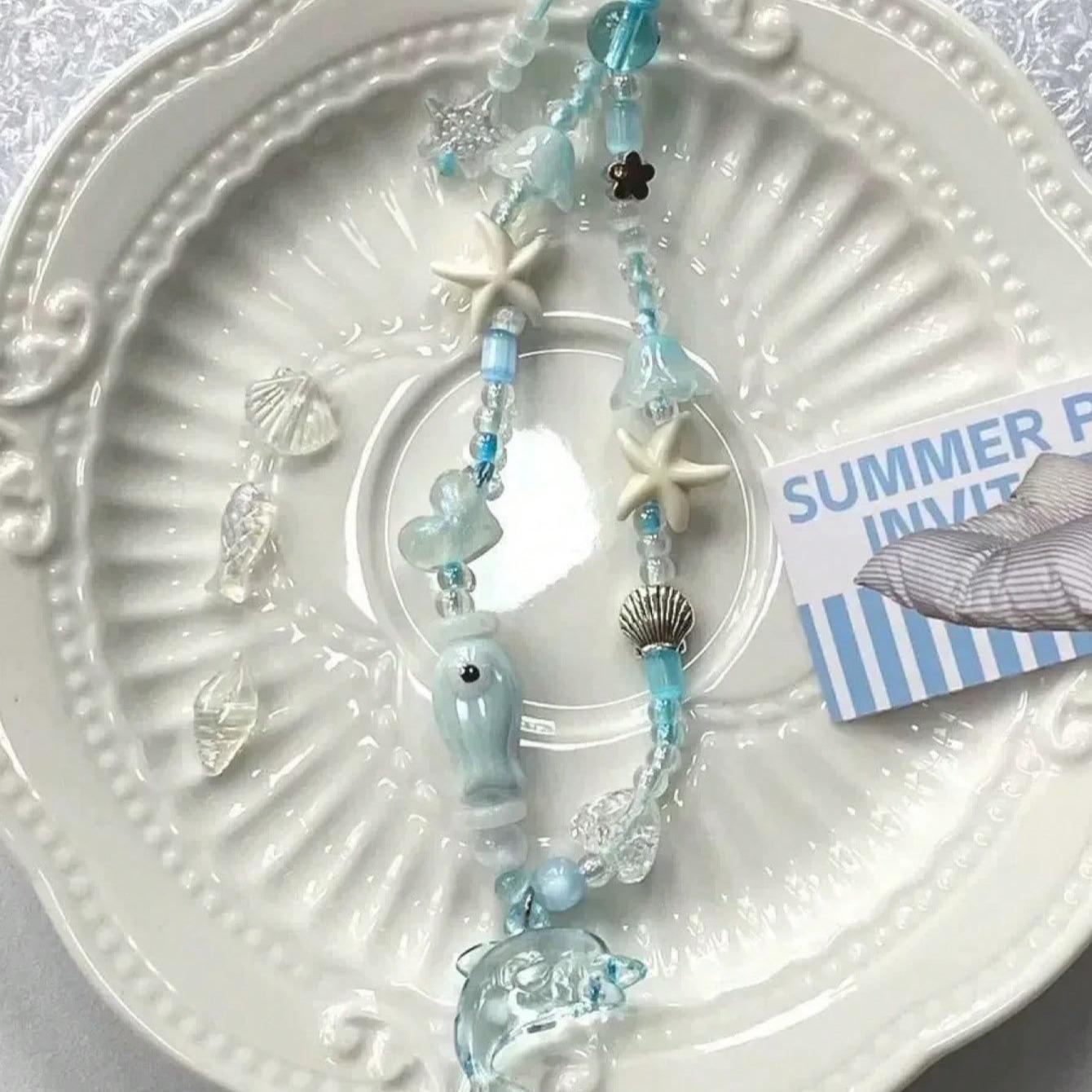 Handmade Acrylic Starfish & Dolphin Beaded Chain Bracelet Keychain Bag Decoration Coastal Design Durable Lightweight Material Decorative Accessories Keychain Bag Pendant