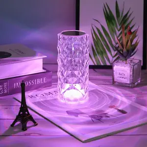Can Switch  Artificial Crystal Table Lamp RGB Color Changing Rose Diamond Design with Remote Control USB Charging Touch Sensor Ambient Lighting Atmosphere Lamp