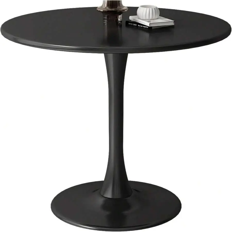 Black Round Table, Modern Dining Table, MDF Top And Steel Base Tulip Round Kitchen Table, Mid Century Coffee Table For Living Room 24 Inch,indoor,use,,patio,,lightweight,outdoor