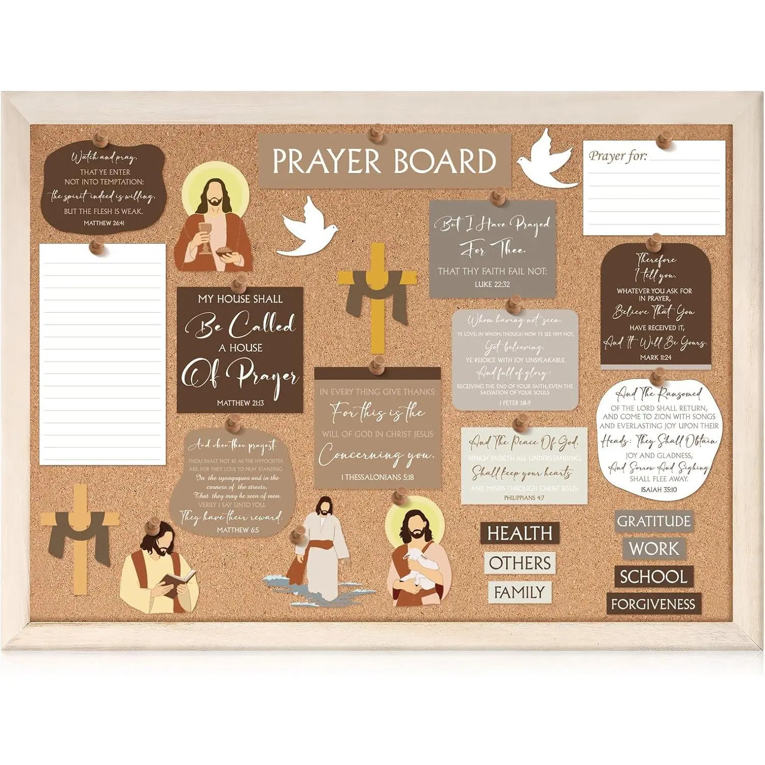 93 count Prayer Board Kit Prayer Supplies for Women with Pins Envelope and  Verse Quotes Christian  DIY Wall Art for Living Room Office(Not Including Board)