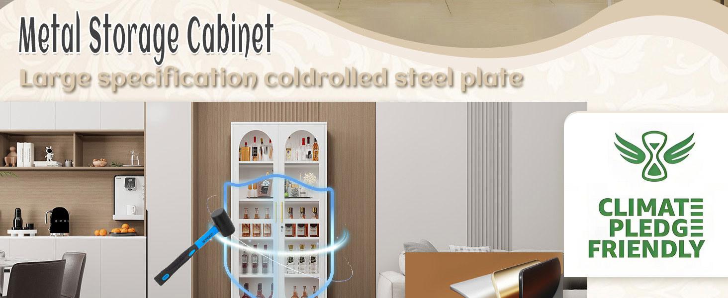 61"  71"  75" Tall Display Cabinet with Glass Door, 5 Tier Metal Curio Cabinet with 4 Adjustable Shelves, Locking Glass Display Case for Collectibles, Showcase Storage Cabinets for Showroom Clinic, White