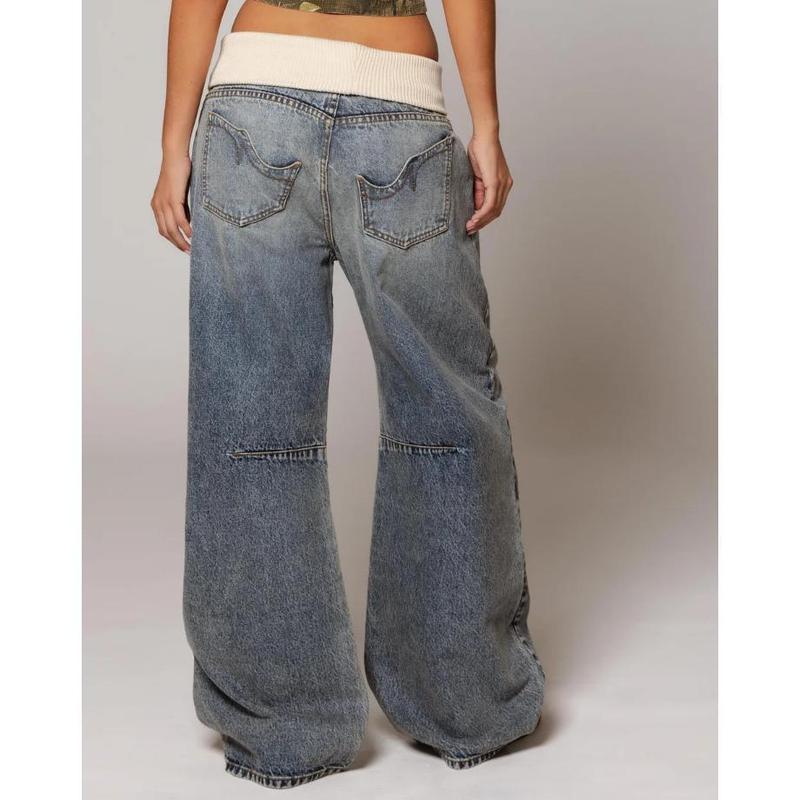 Women's Jeans Pants Fashion Loose Fit Casual Low Rise Denim Pants Y2K Retro Streetwear