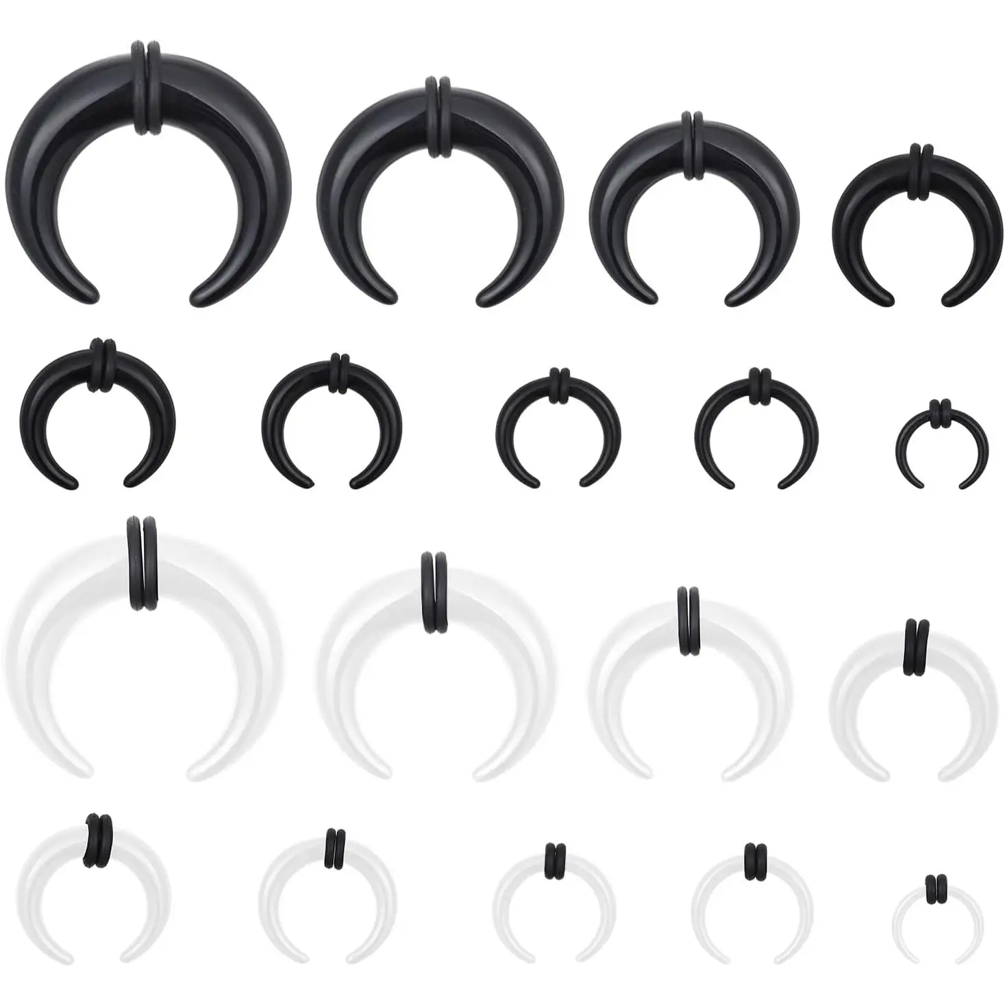 18 count  Septum Stretching Kit,  C Shape Septum Pincher Tapers Stretching Expander Rings for Nose Ear for Women Men Gauges Size 14G 12G 10G 8G 6G 4G 2G 0G 00G