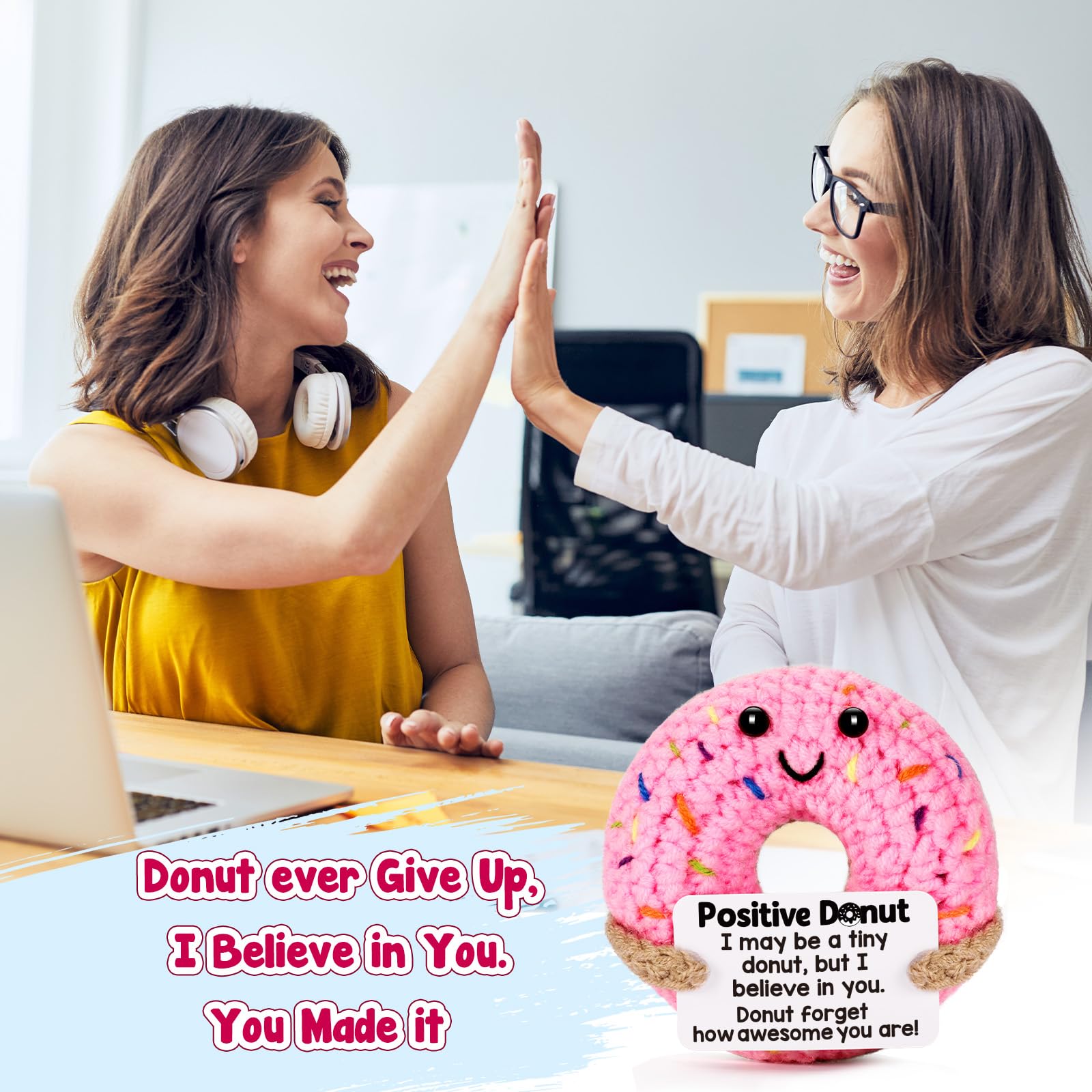 Mini Hand Knitted Donut Plush Toy, Super Soft Cozy Stress Relief Buddy, Cute Keychain Bag Pendant Backpack Charm, Desk Car Home Decor Aesthetic, Sweet Gift For Birthday Valentines Mothers Day Teachers Graduation, Unique Handmade Stuffed Animal Collectible