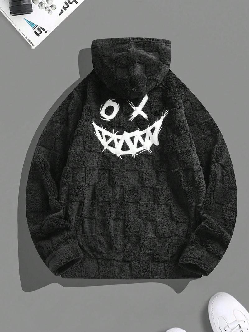 Men's Thermal Lined Graphic Drop Shoulder Hoodie, Fashion Casual Regular Fit Hooded Sweatshirt for Daily Holiday Outdoor Wear, Men Clothes for Fall & Winter,  Valentine Gifts for Him