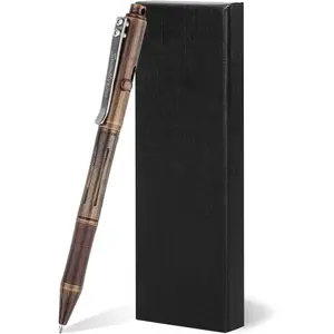 Bolt Action Pen, Solid Brass Ballpoint Pen Compatible with  G2 Refill, Weighted Heavy Pen for Tremor Parkinson  Hand, Plated  Retro Black(RG335)