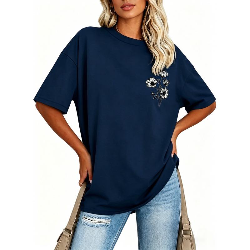 100% Cotton,Printed T-shirt Womens Oversized Short Sleeve,T Shirts Trendy Crew Neck Loose Workout Tee,Casual Summer Tops Cotton,Unisex,Basic,versatile