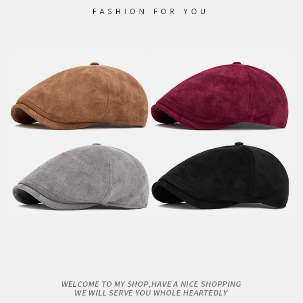 HT4971 Mens Berets Women Autumn Winter Hat Vintage Artist Painter Beret Hat Male Female Ivy Flat Cap Suede Octagonal Beret Caps