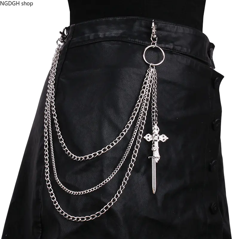 Chain Belt - Women’s Multi Layer Sword Cross Waist Chain Punk Style Accessory for Casual Street Use